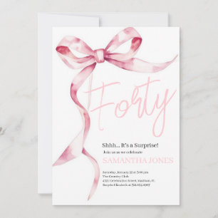 Pink Bows Modern Forty 40th Birthday Party Invitation