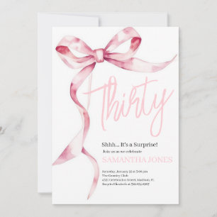 Pink Bows Modern Thirty 30th Birthday Party Invitation