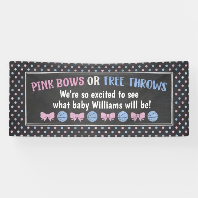 Pink Bows or Free  Throws gender reveal banner. Banner (Horizontal)
