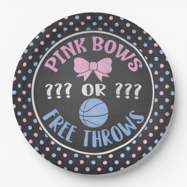 Pink Bows or Free Throws gender reveal plates (Front)