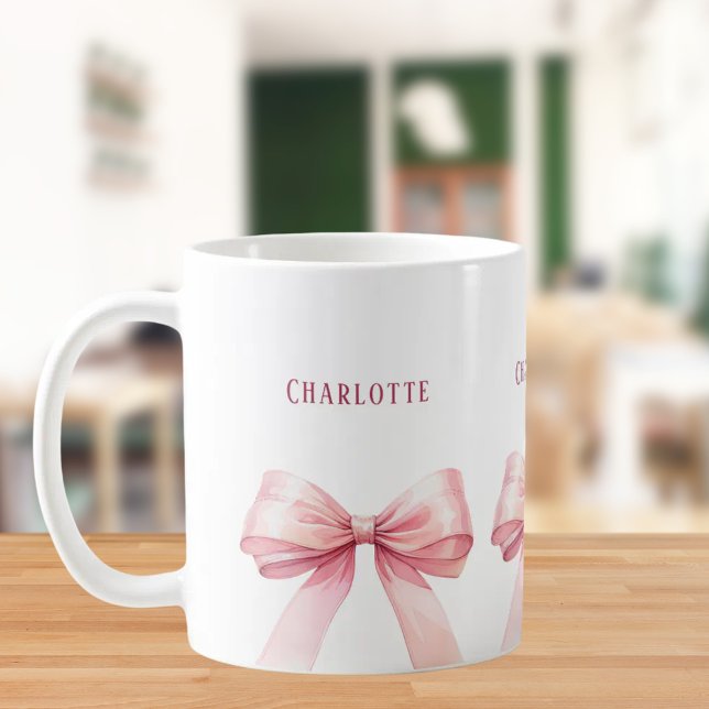 Pink bows script name coffee mug (Creator Uploaded)