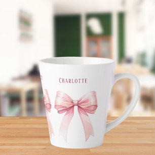 Pink bows script name latte mug