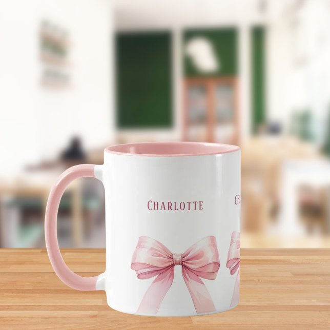 Pink bows script name mug (Creator Uploaded)