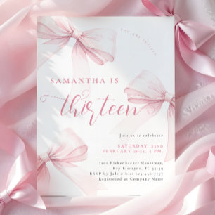 Pink Bows Thirteen Birthday Invitation