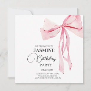 Pink Bows Trendy Girl Birthday Party Thank You Card