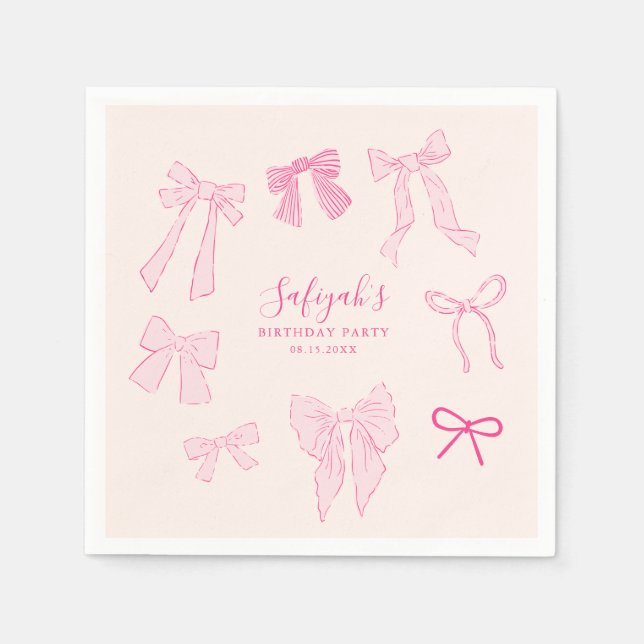 Pink Bows Whimsical Birthday Party Napkin (Front)