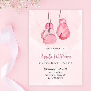 Pink boxing gloves birthday invitation