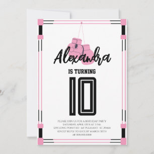 Pink Boxing Gloves Birthday Party Invitation