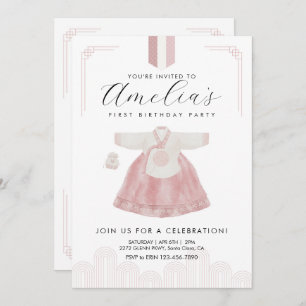 Pink Boy Hanbok Doljanchi the first birthday  Invitation