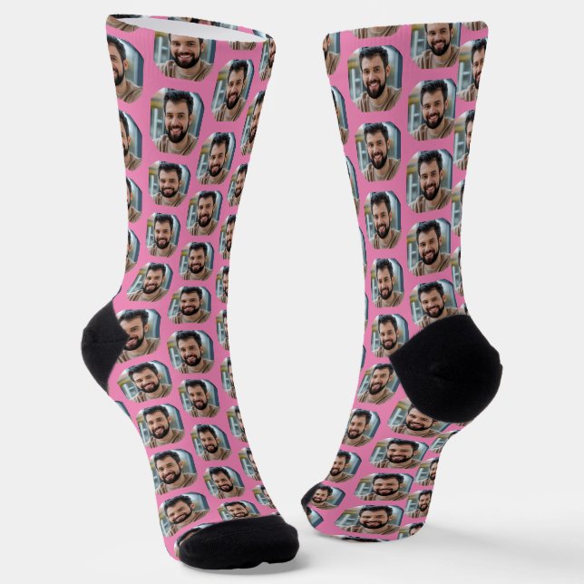 Pink Boyfriend/Husband Photo for Girlfriend/Wife Socks (Angled)