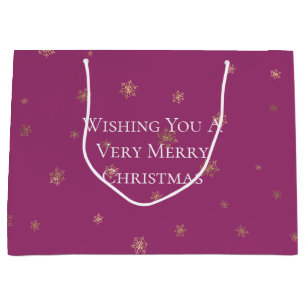 Pink Boysenberry Christmas Gold Snowflakes Large Gift Bag