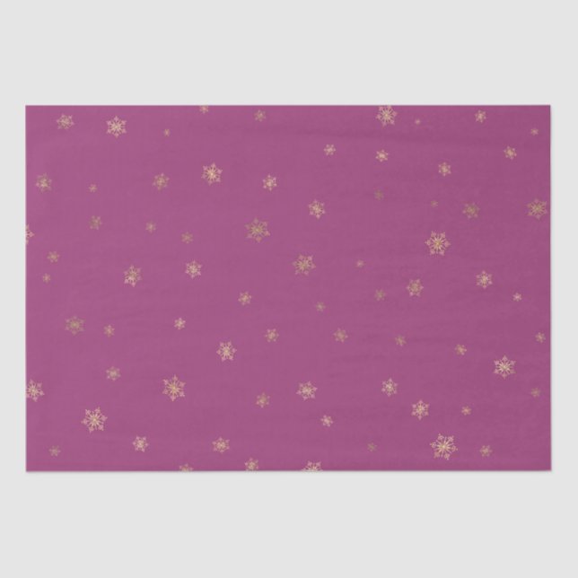 Pink Boysenberry Christmas Gold Snowflakes Tissue Paper (Front)