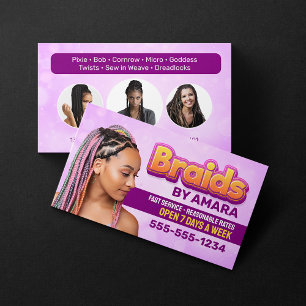 Pink Braids Salon African Hair Braiding Hair Style Business Card