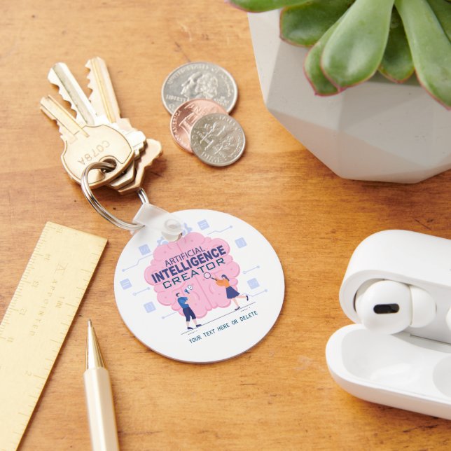Pink brain illustration Artificial Intelligence  Key Ring (Desk)