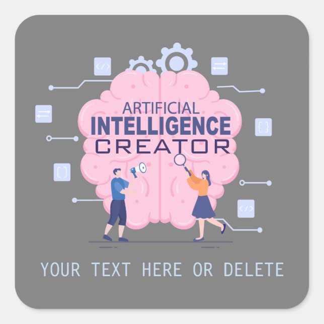 Pink brain illustration Artificial Intelligence  Square Sticker (Front)