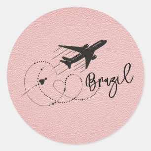 Pink Brazil Passport Classic Round Sticker