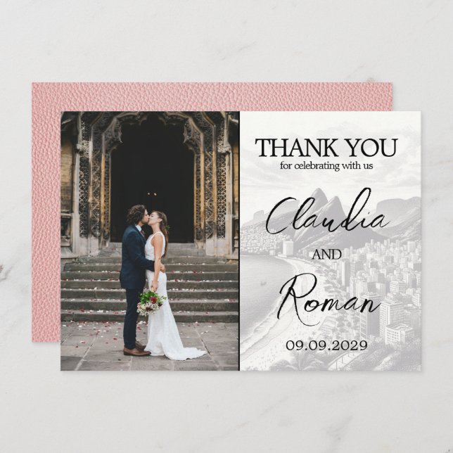 Pink Brazil Passport Thank You Card (Front/Back)