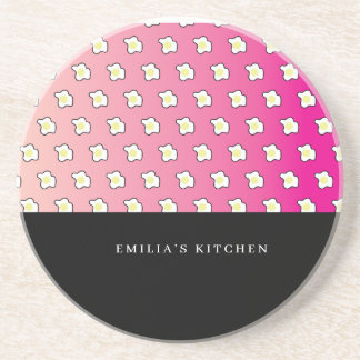Pink Breakfast Fried Eggs Name Coaster