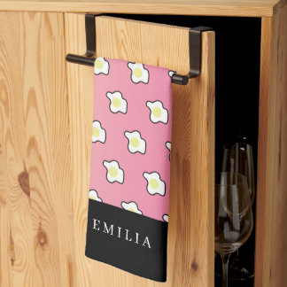 Pink Breakfast Fried Eggs Name Tea Towel