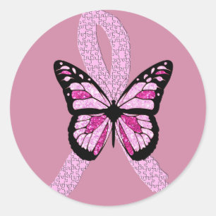 Pink Breast Cancer Awareness Butterfly Ribbon Classic Round Sticker