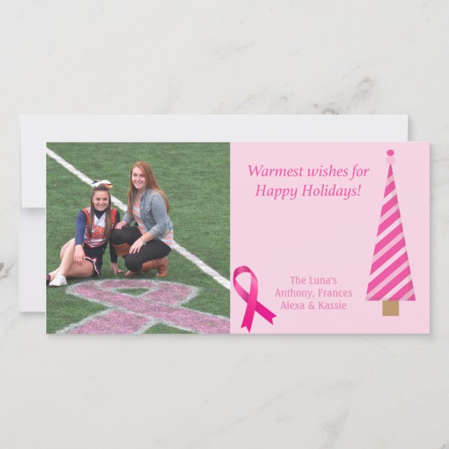 Pink Breast Cancer Awareness Photo Christmas Card (Front)