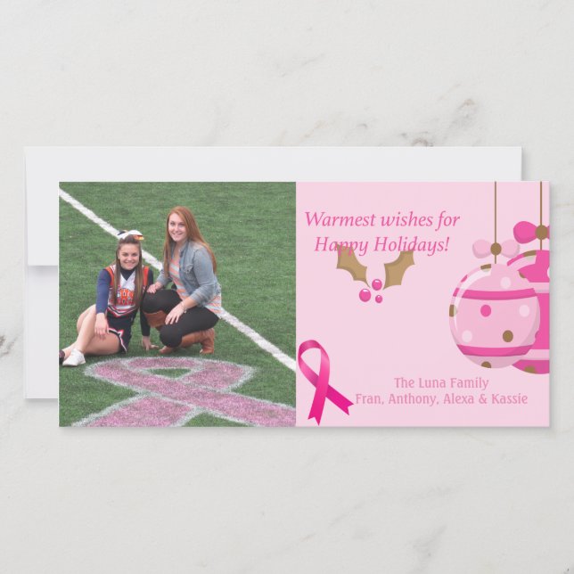 Pink Breast Cancer Awareness Photo Christmas Card (Front)