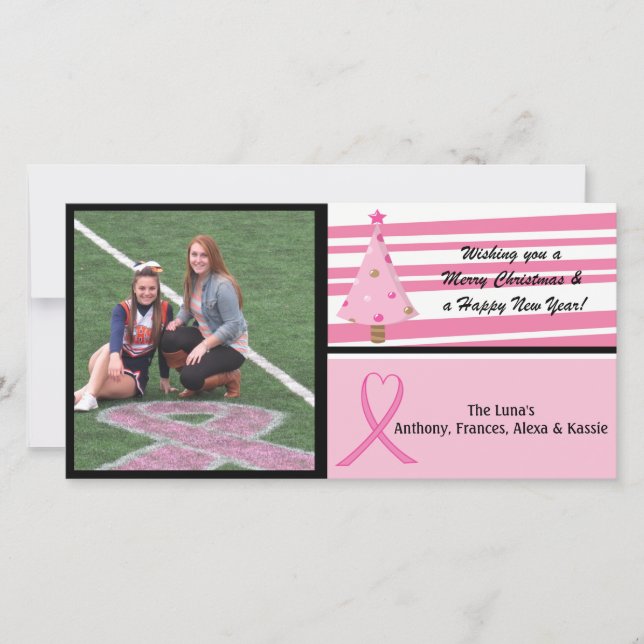 Pink Breast Cancer Awareness Photo Christmas Card (Front)