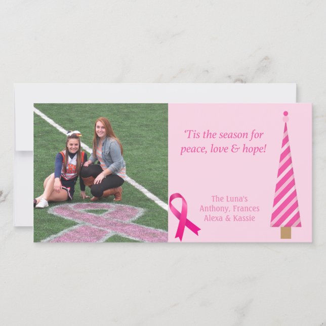 Pink Breast Cancer Awareness Photo Christmas Card (Front)