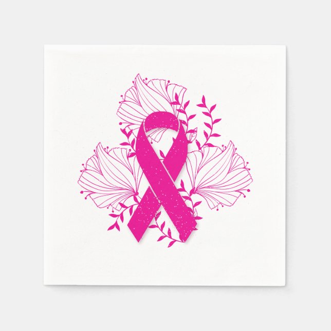 Pink Breast Cancer awareness ribbon flower outline Napkin (Front)