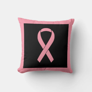 Pink Breast Cancer Awareness Ribbon on Black Cushion