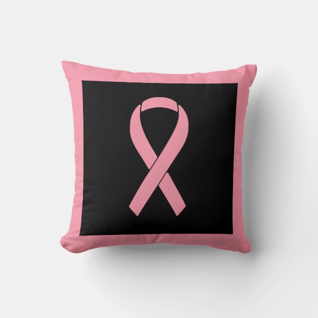 Pink Breast Cancer Awareness Ribbon on Black Cushion (Front)
