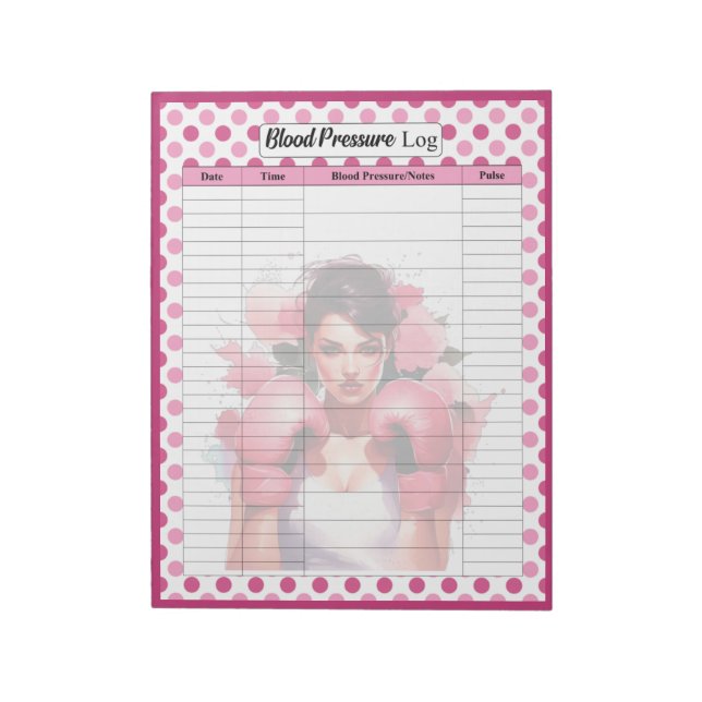 Pink Breast Cancer Blood Pressure Log Notepad (Rotated)