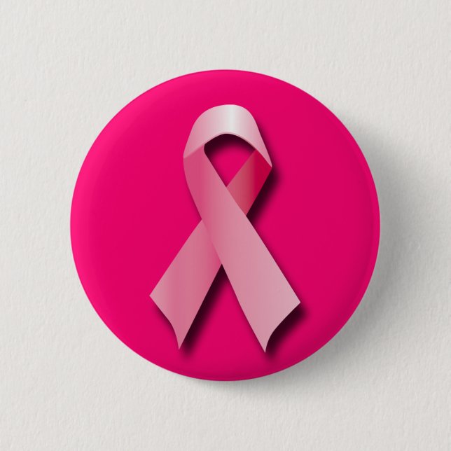 PINK BREAST CANCER RIBBON 6 CM ROUND BADGE (Front)