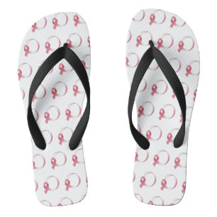 Pink Breast Cancer Ribbon Drawing BCA Month Flip Flops