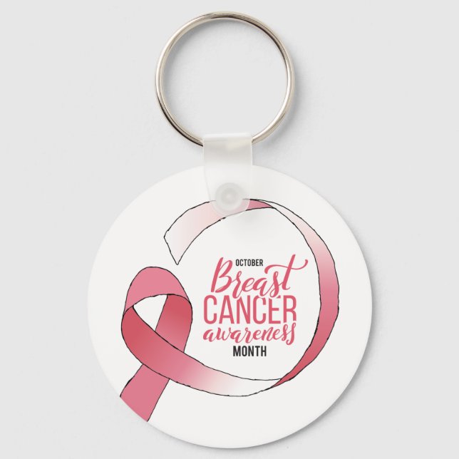 Pink Breast Cancer Ribbon Drawing BCA Month Key Ring (Front)
