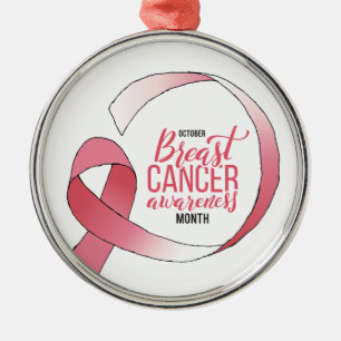 Pink Breast Cancer Ribbon Drawing BCA Month Metal Tree Decoration