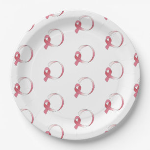 Pink Breast Cancer Ribbon Drawing BCA Month Paper Plate