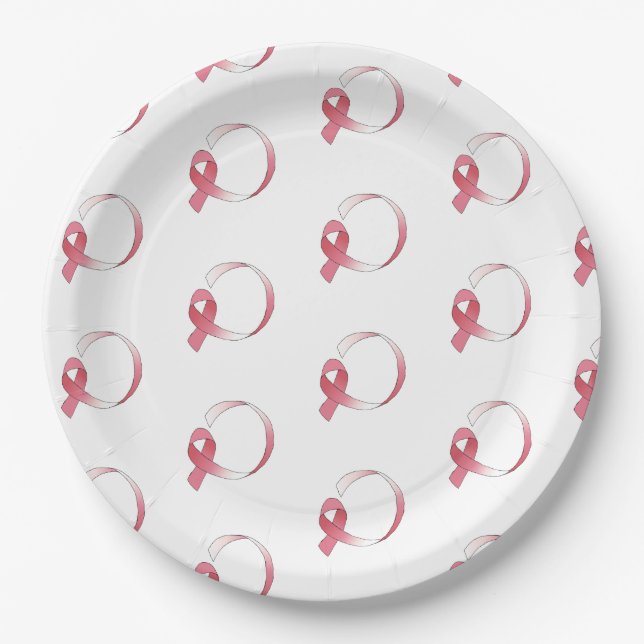 Pink Breast Cancer Ribbon Drawing BCA Month Paper Plate (Front)
