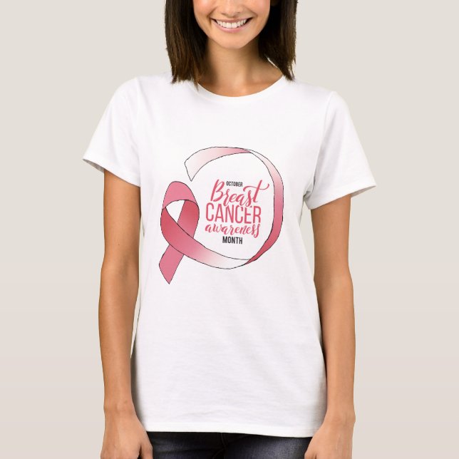 Pink Breast Cancer Ribbon Drawing BCA Month T-Shirt (Front)