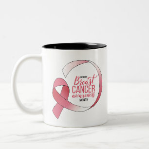 Pink Breast Cancer Ribbon Drawing BCA Month Two-Tone Coffee Mug