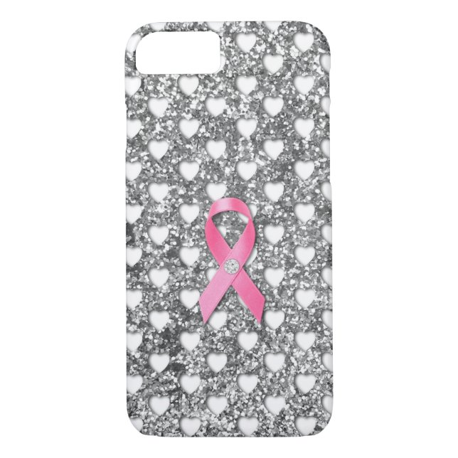 Pink Breast Cancer Ribbon Silver Glitter Look Case-Mate iPhone Case (Back)