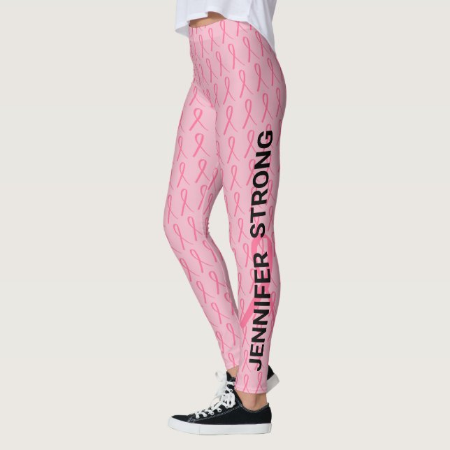 Pink Breast Cancer Run Your Name Double Ribbon Leggings (Left)