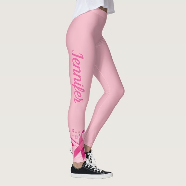 Pink Breast Cancer Support Ribbon Leggings NAME (Right)