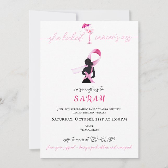 Pink Breast Cancer Survivor Party Fundraiser Invitation (Front)