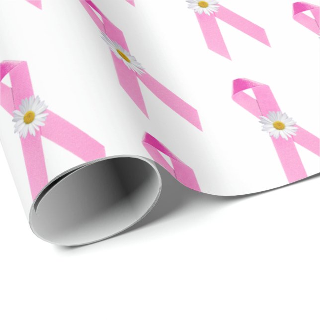 Pink Breast Cancer Survivor Ribbons and Daisies Wrapping Paper (Roll Corner)