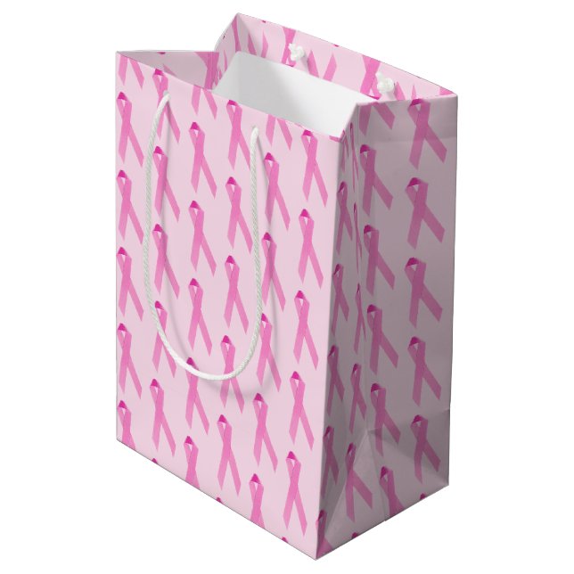 Pink Breast Cancer Survivor Ribbons Medium Gift Bag (Back Angled)