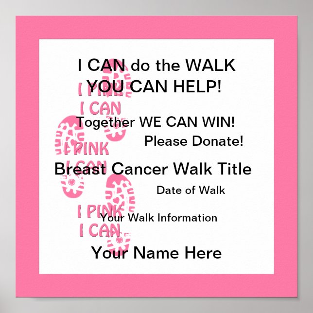Pink Breast Cancer Walker Pink I Can  Poster (Front)