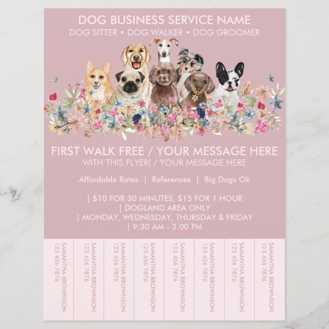 Pink Breeds Dog Walker Budget Tickets Flyer (Front)