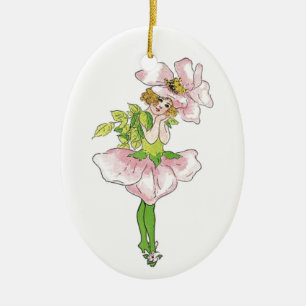 Pink Briar Rose Flower Floral Funny Cute Girl Ceramic Tree Decoration