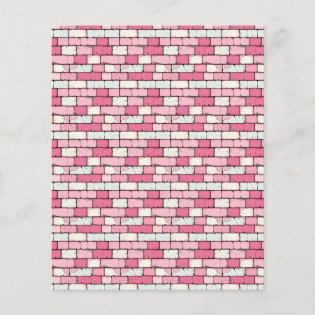 Pink Brick Wall Scrapbook Paper Junk Journal Paper (Front)